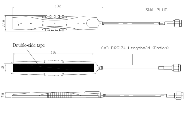 Mechanical Drawing - Siretta Alpha 41 GSM/UMTS/LTE/Wi-Fi® & BLUETOOTH® Antennas